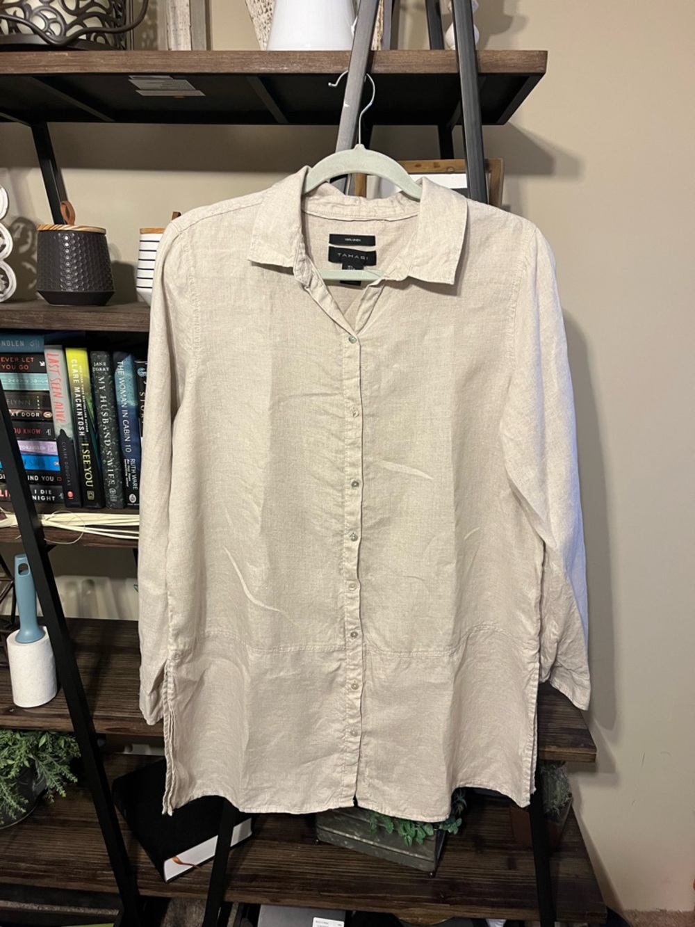 Tahari Linen Button Shirt Size L